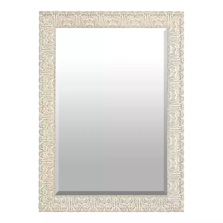 Framed Mirrors-Kirklands Home Ornate Ivory Wall Mirror, 31x43 in.
