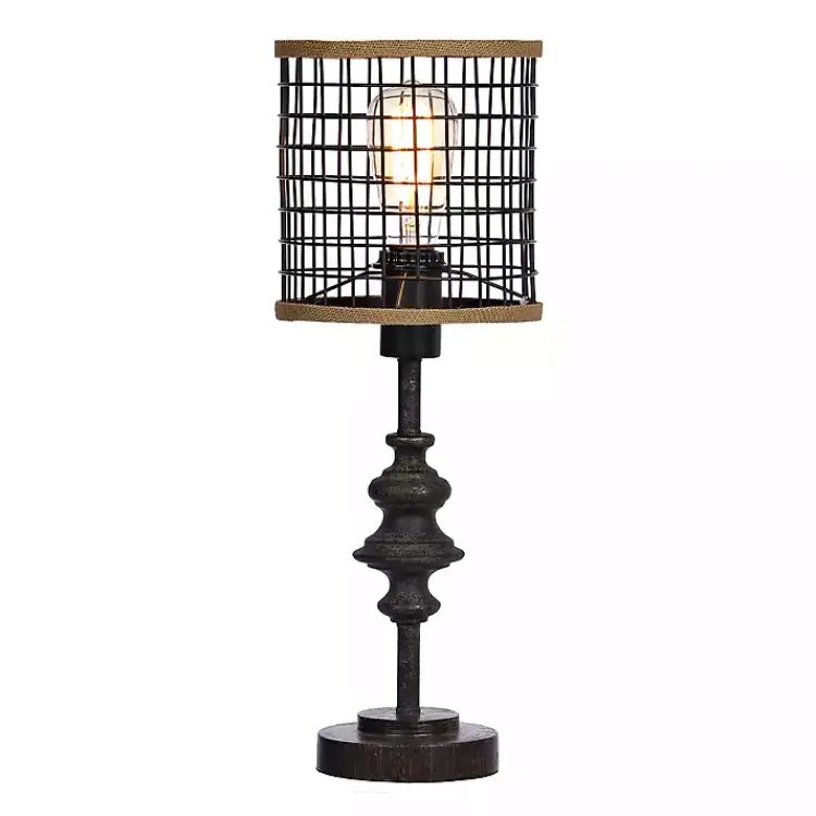 Table Lamps-Kirklands Home Metal and Burlap Edison Lamp Brown
