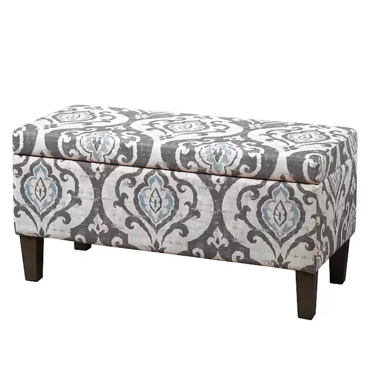 Benches & Ottomans-Kirklands Home Slate Blue Ikat Storage Ottoman