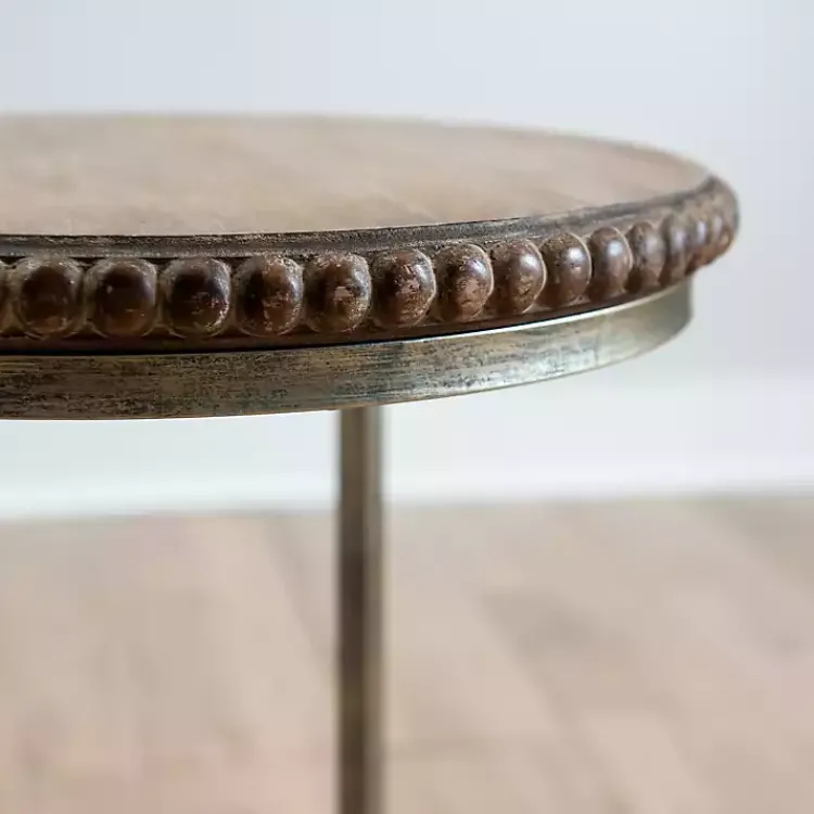 Accent & End Tables-Kirklands Home Beaded Round Wood C-Table Brown