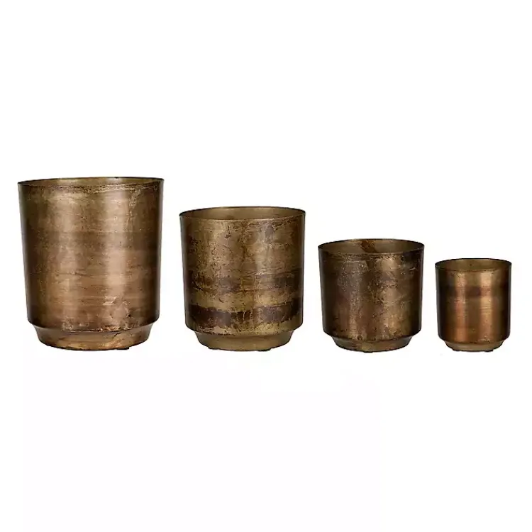 Planters-Kirklands Home Aged Brass Flower Pots, Set of 4 Brown
