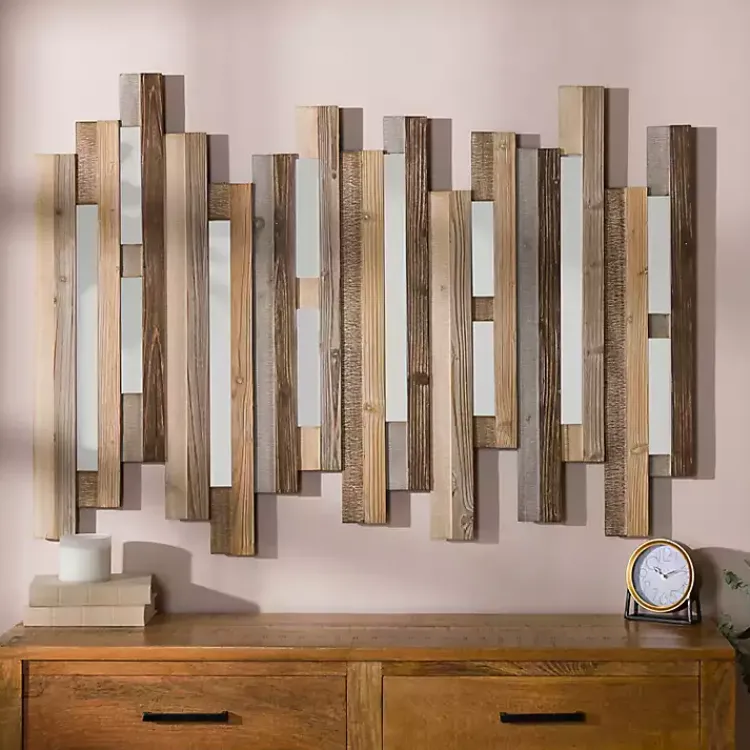 Wall Plaques-Kirklands Home Natural Wooden Planks Mirrored Wall Plaque Tan