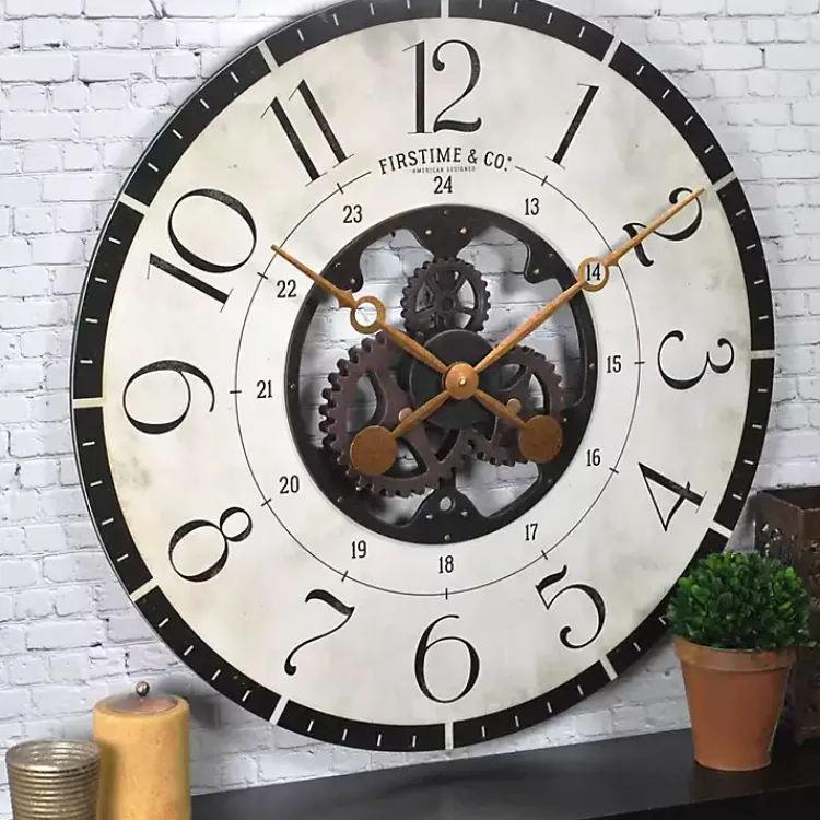 Clocks-Kirklands Home Carlisle Gears Wooden Wall Clock White