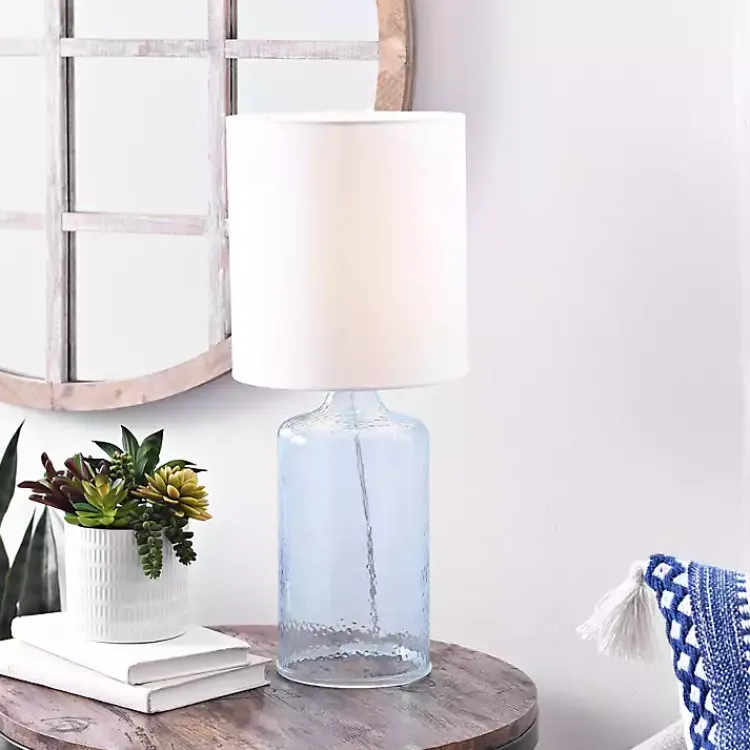 Table Lamps-Kirklands Home Aqua Seeded Glass Table Lamp White