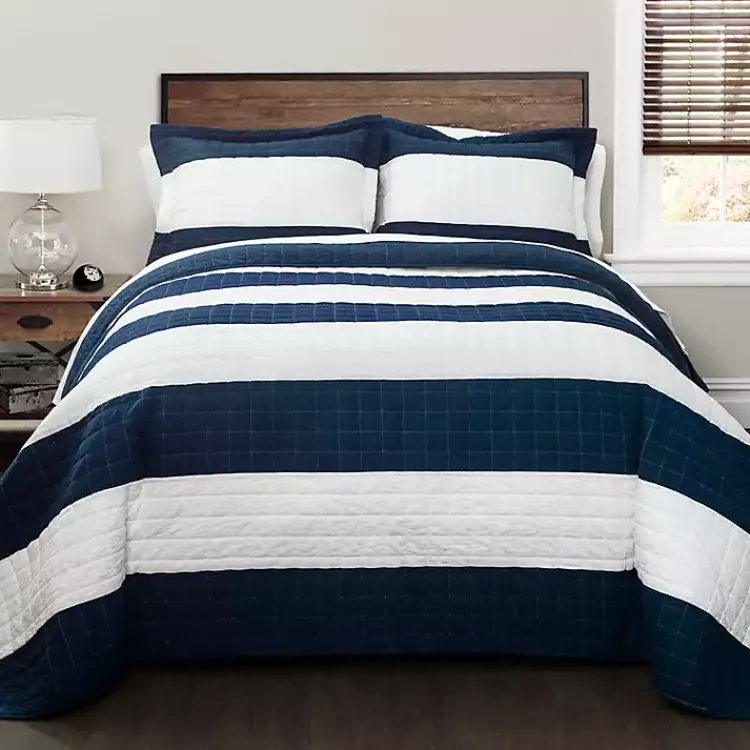 Quilts-Kirklands Home Navy Stripe 3-pc. Full/Queen Quilt Set