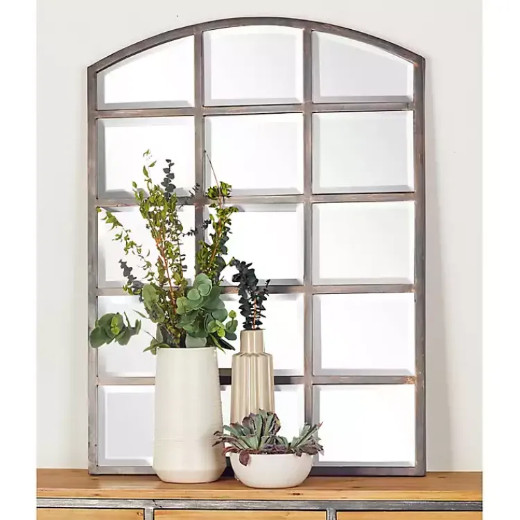 Decorative Mirrors-Kirklands Home Arched Windowpane Wall Mirror Gray