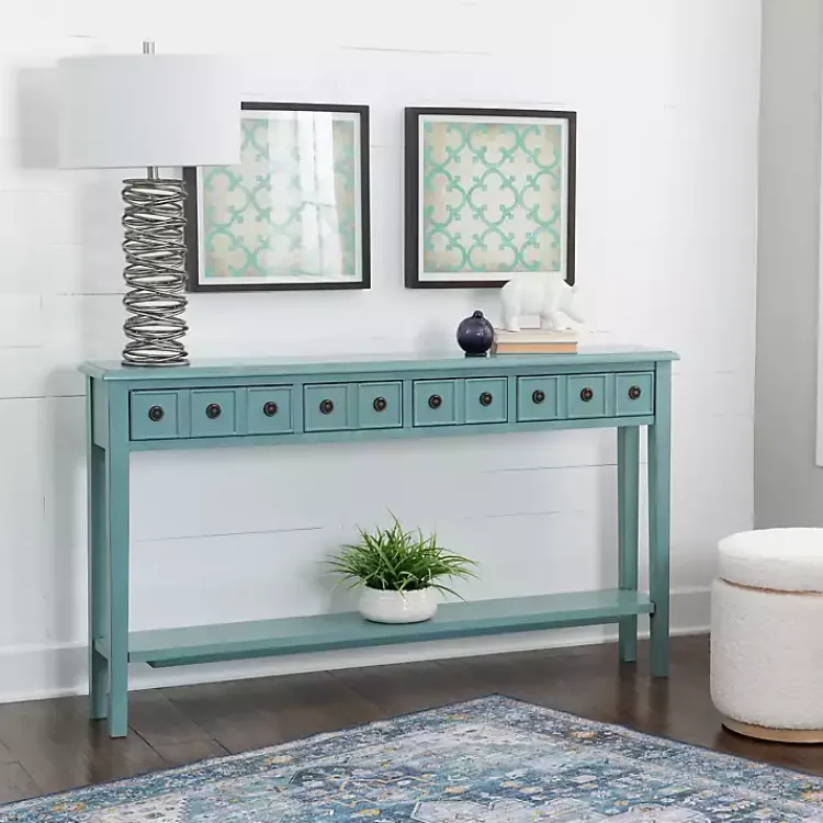 Console Tables-Kirklands Home Paloma Teal 4-Drawer Console Table Green