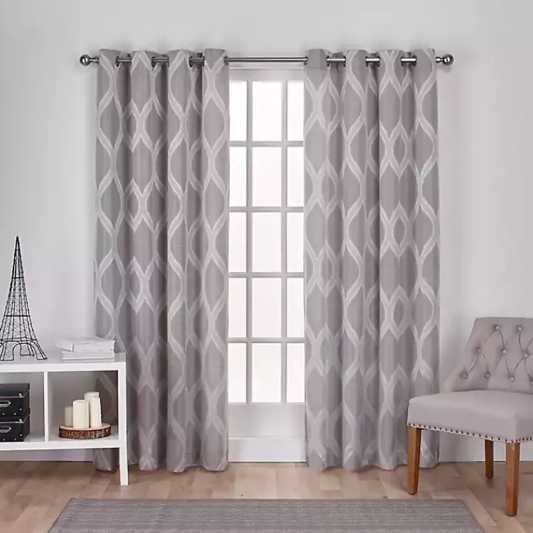 Curtains & Drapes-Kirklands Home Monte Curtain Panel Set, 84 in. Gray