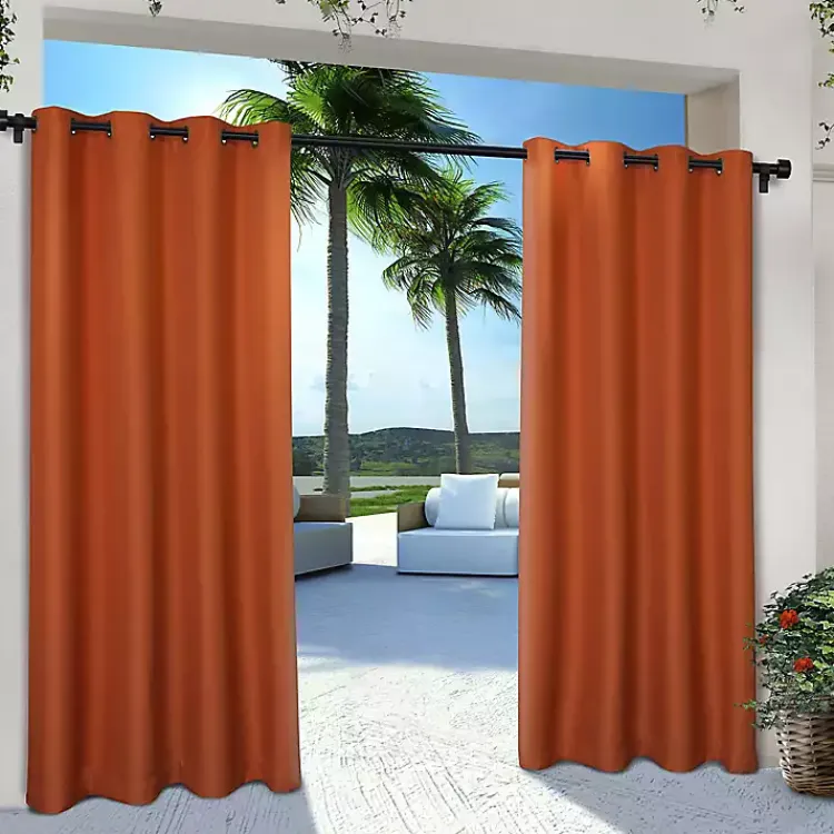 Outdoor Curtains-Kirklands Home Eliza Outdoor Curtain Panel Set, 96 in. Orange