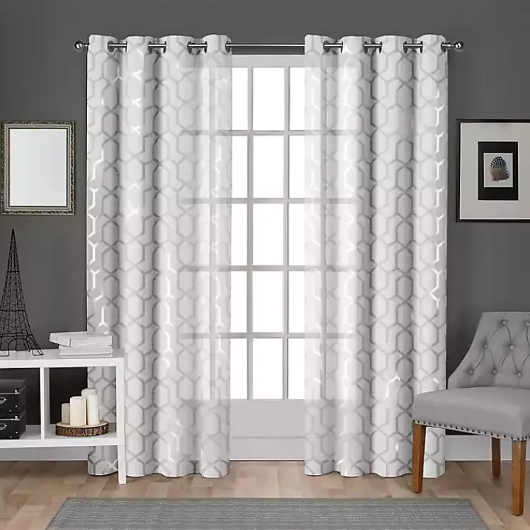 Curtains & Drapes-Kirklands Home White Paton Curtain Panel Set, 108 in.