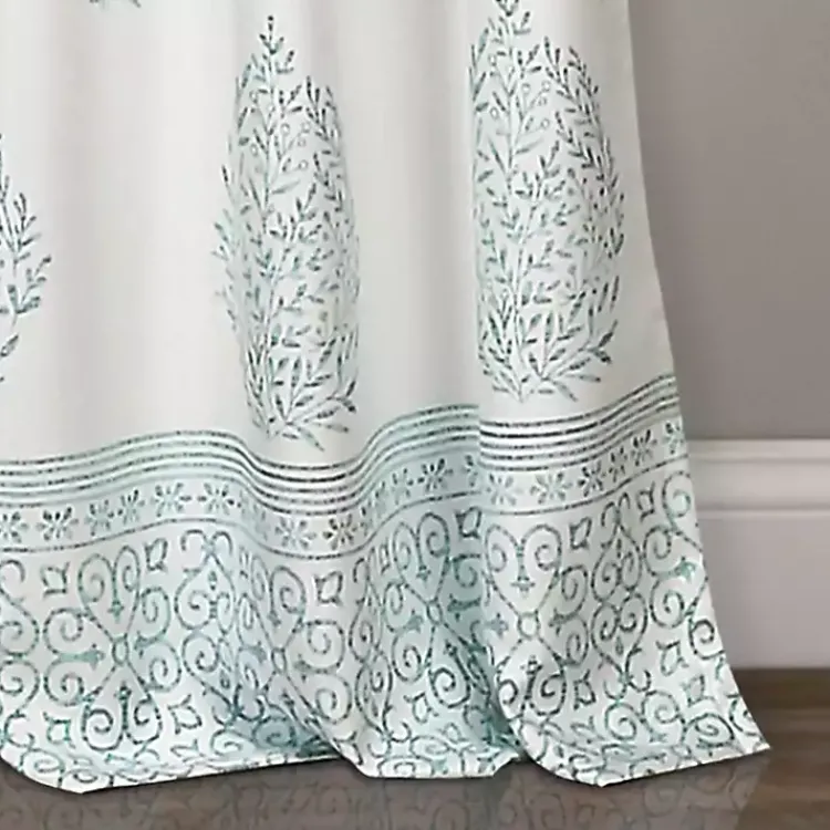 Curtains & Drapes-Kirklands Home Blue Teardrop Leaves Curtain Panel Set, 84 in.