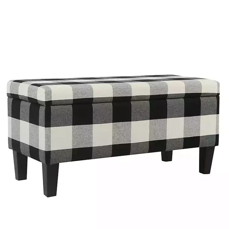 Benches & Ottomans-Kirklands Home Black Buffalo Check Storage Bench