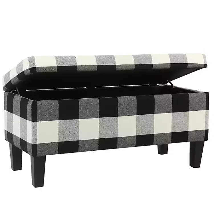 Benches & Ottomans-Kirklands Home Black Buffalo Check Storage Bench