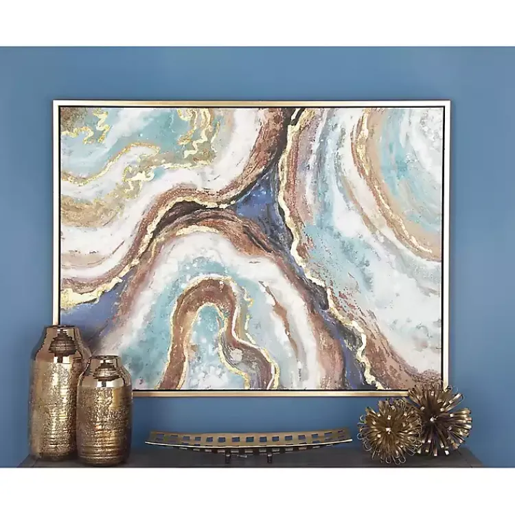 Canvas Art-Kirklands Home Blue Marbling Agate Framed Canvas Art Print