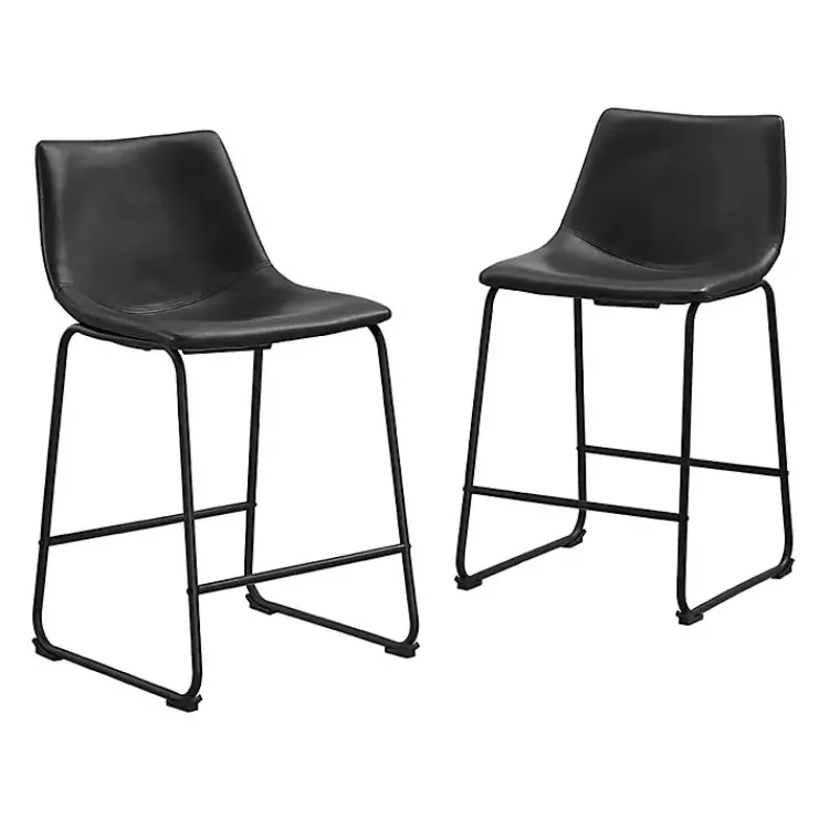 Bar Stools & Counter Height Stools-Kirklands Home Faux Leather Counter Stools, Set of 2 Black