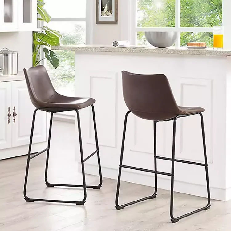 Bar Stools & Counter Height Stools-Kirklands Home Faux Leather Bar Stools, Set of 2 Brown