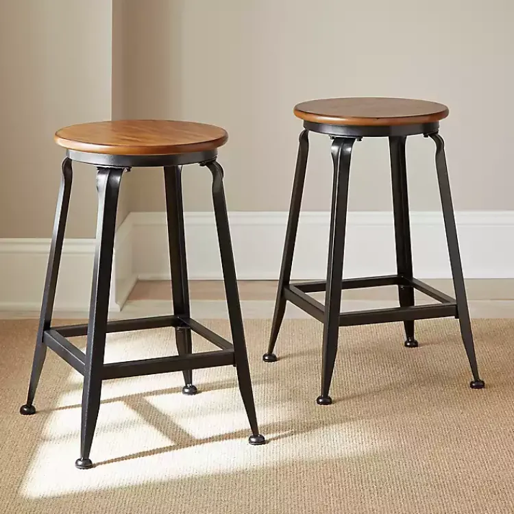 Bar Stools & Counter Height Stools-Kirklands Home Jaxon Wood and Metal Counter Stools, Set of 2 Brown
