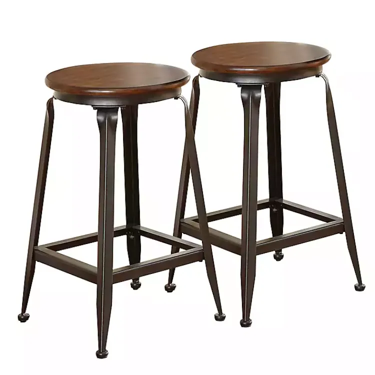 Bar Stools & Counter Height Stools-Kirklands Home Jaxon Wood and Metal Counter Stools, Set of 2 Brown