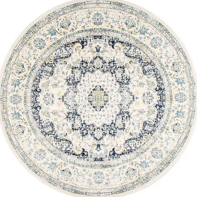 Area Rugs-Kirklands Home Blue Verona Round Area Rug, 5 ft.