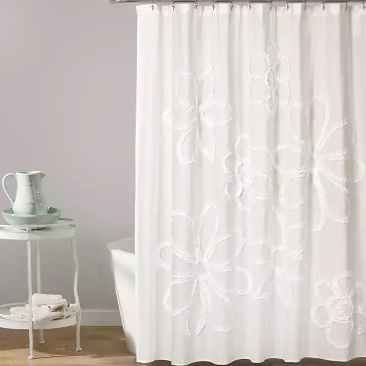 Shower Curtains-Kirklands Home Ruffle Flower Shower Curtain White