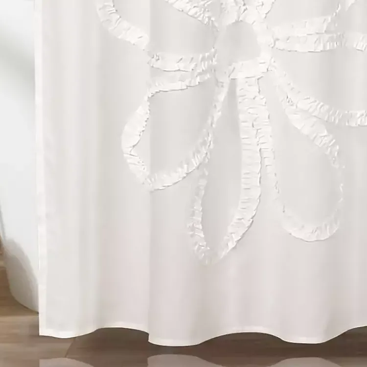 Shower Curtains-Kirklands Home Ruffle Flower Shower Curtain White