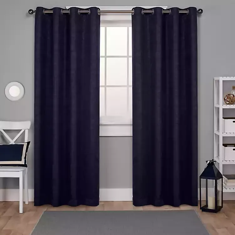 Curtains & Drapes-Kirklands Home Oxford Navy Thermal Curtain Panel Set, 108 in. Blue