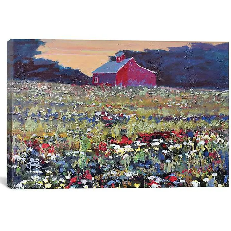 Canvas Art-Kirklands Home Red Barn and Flowers Canvas Art Print