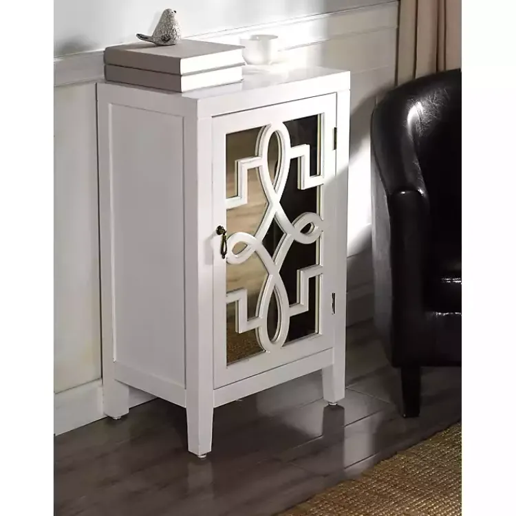Cabinets & Sideboards-Kirklands Home Mirrored 1-Door Cabinet with Overlay Pattern White