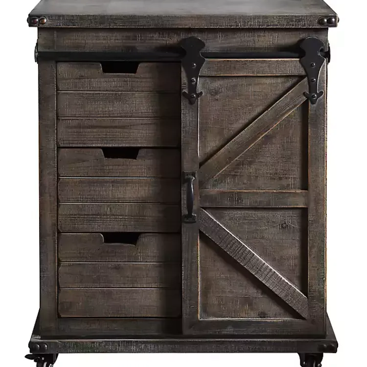 Cabinets & Sideboards-Kirklands Home Rustic Fir Wood Rolling Barn Door Cabinet Gray