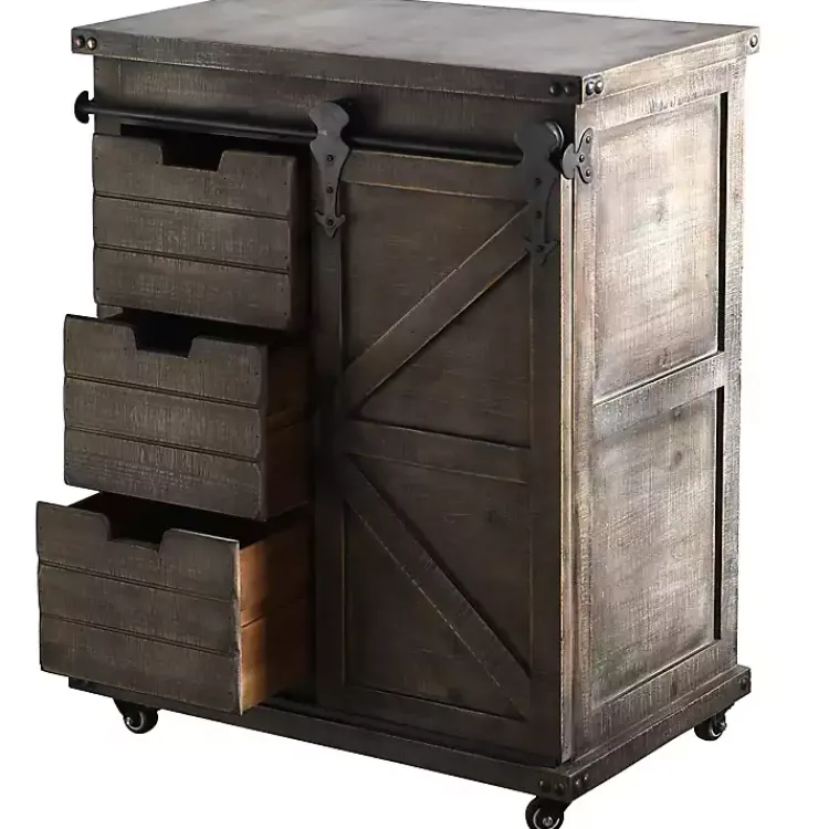 Cabinets & Sideboards-Kirklands Home Rustic Fir Wood Rolling Barn Door Cabinet Gray