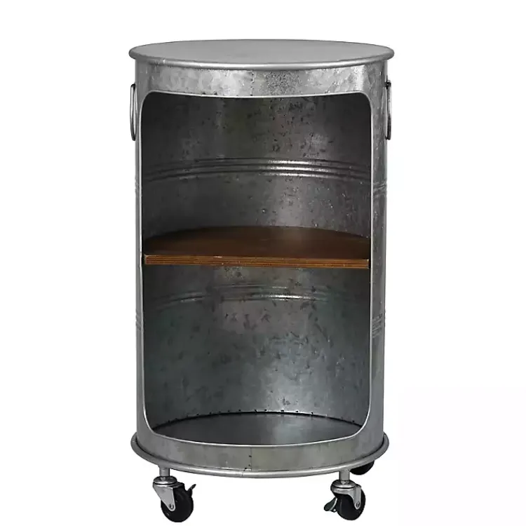 Accent & End Tables-Kirklands Home Antique Round Rolling Galvanized Accent Table Gray