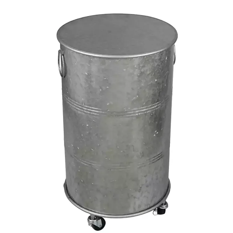 Accent & End Tables-Kirklands Home Antique Round Rolling Galvanized Accent Table Gray