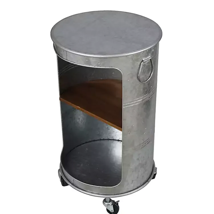 Accent & End Tables-Kirklands Home Antique Round Rolling Galvanized Accent Table Gray