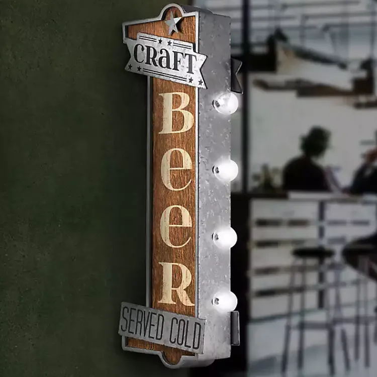 Wall Quotes & Signs-Kirklands Home Vintage LED Metal Craft Beer Bar Marquee Plaque