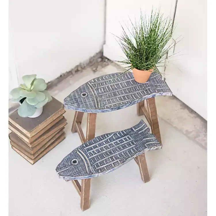 Planters-Kirklands Home Wooden Fish Stool Plant Stands, Set of 2