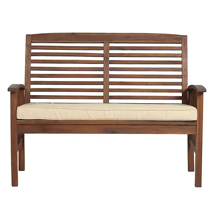 Outdoor Seating-Kirklands Home Dark Acacia Wood Loveseat Bench with Cushion Brown