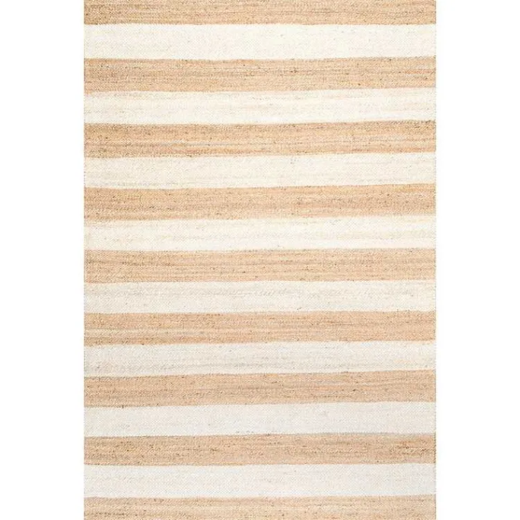 Area Rugs-Kirklands Home White Stripe Jute Area Rug, 5x8