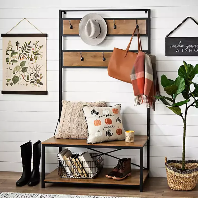 Entryway Furniture-Kirklands Home Industrial Metal and Barnwood Hall Tree