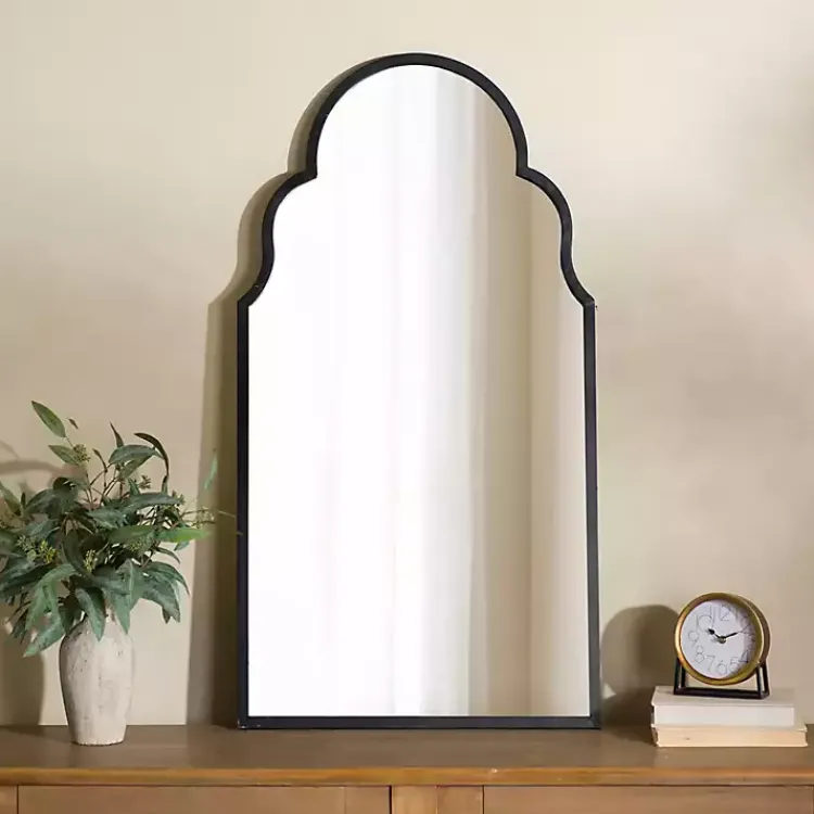 Decorative Mirrors-Kirklands Home Maria Metal Arch Wall Mirror Black