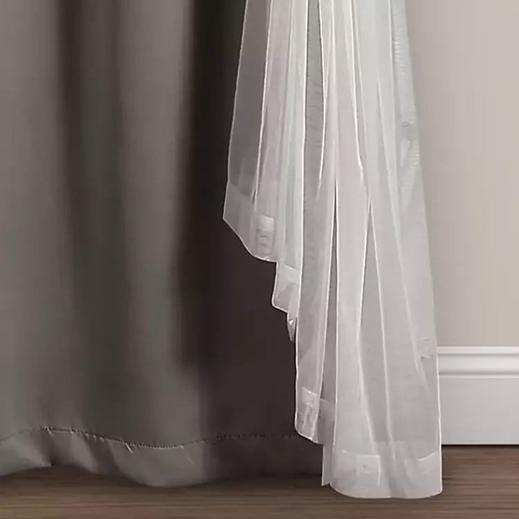 Curtains & Drapes-Kirklands Home Curtain Panel Set with Overlay, 84 in. Gray