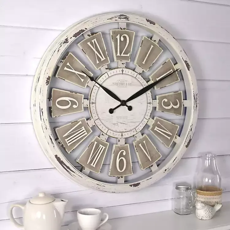 Clocks-Kirklands Home White Antique Plaques Wall Clock