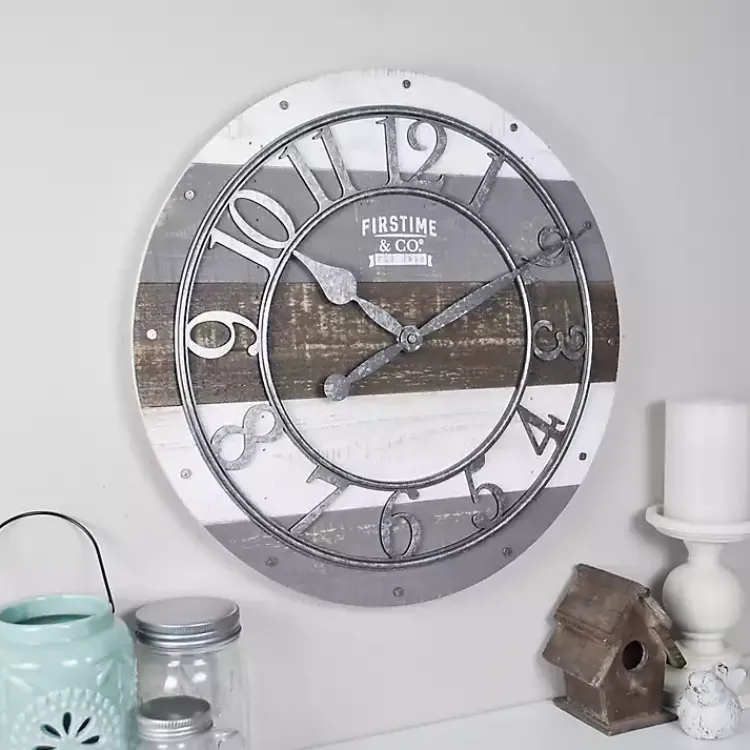 Clocks-Kirklands Home Shabby Wood Plank Wall Clock
