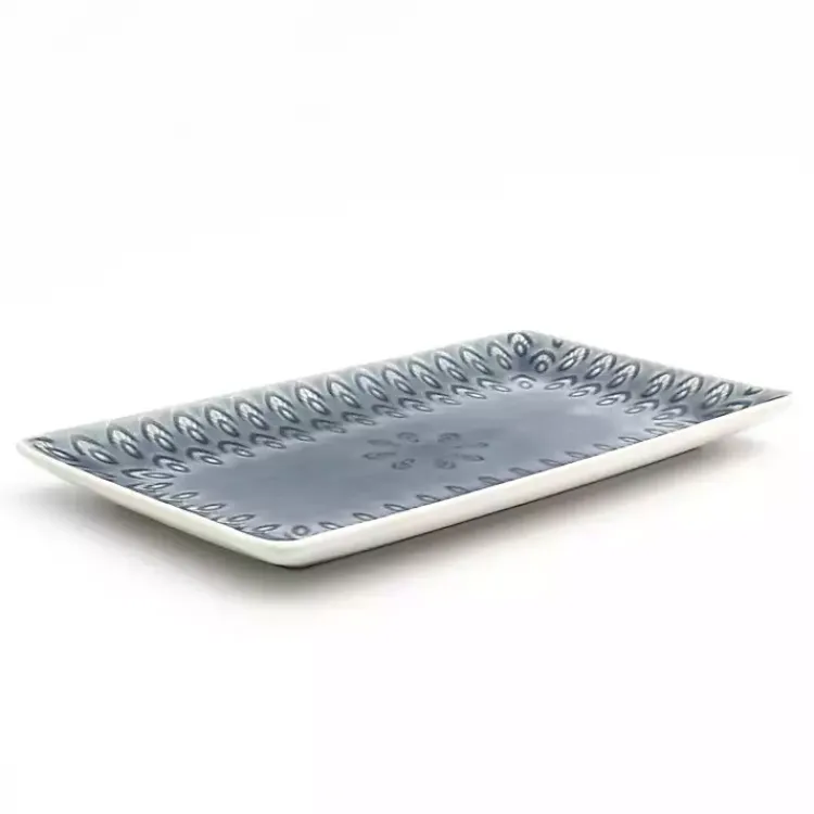 Serving & Entertaining-Kirklands Home Crackle Glaze Peacock Rectangular Platter Gray