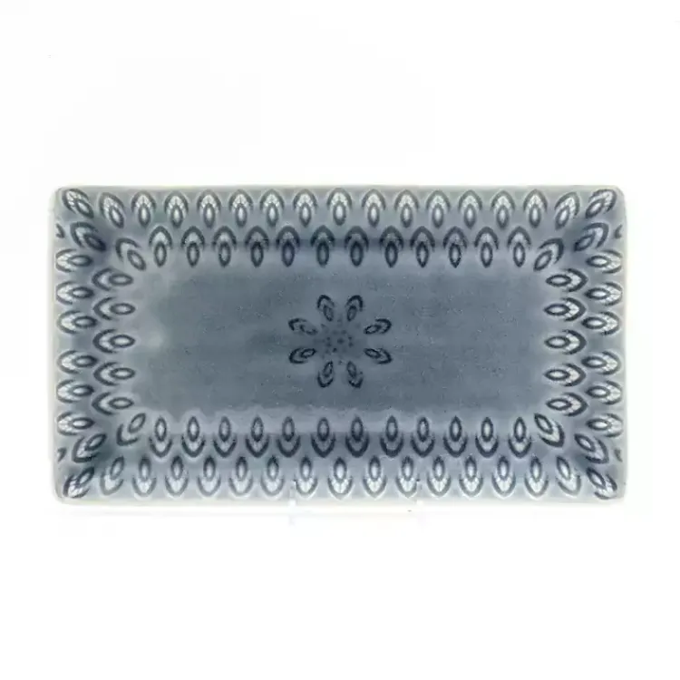 Serving & Entertaining-Kirklands Home Crackle Glaze Peacock Rectangular Platter Gray