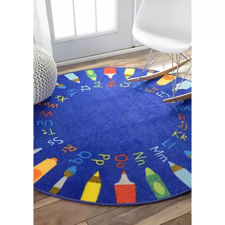 Area Rugs-Kirklands Home Rainbow Alphabet Round Rug, 5 ft. Multi