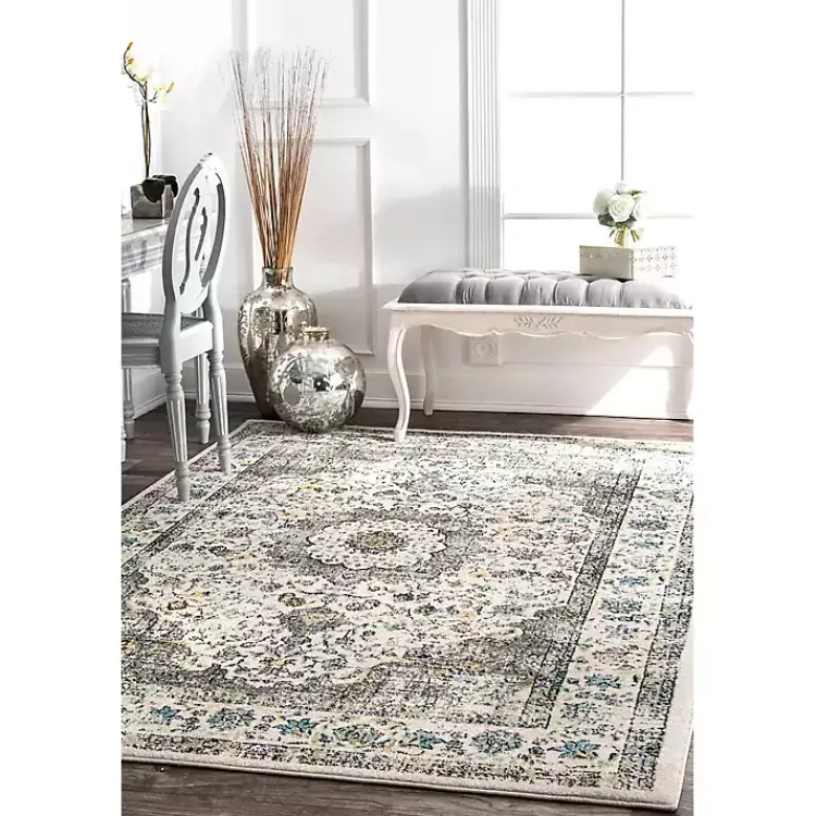 Area Rugs-Kirklands Home Gray Verona Medallion Area Rug, 5x7