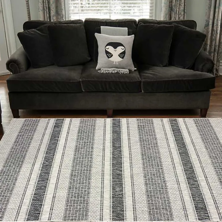 Outdoor Rugs-Kirklands Home Stripe Weave Sun Shower Outdoor Area Rug, 7x9 Gray