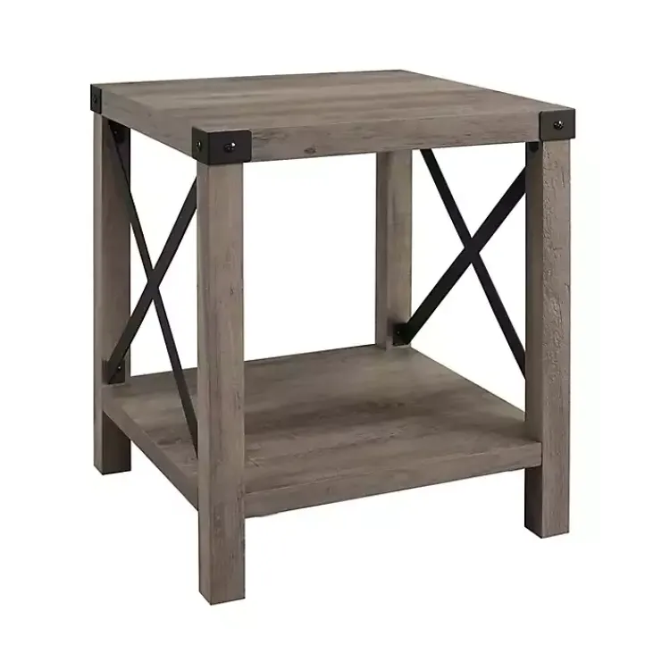 Accent & End Tables-Kirklands Home Wash Industrial X-Frame Accent Table Gray