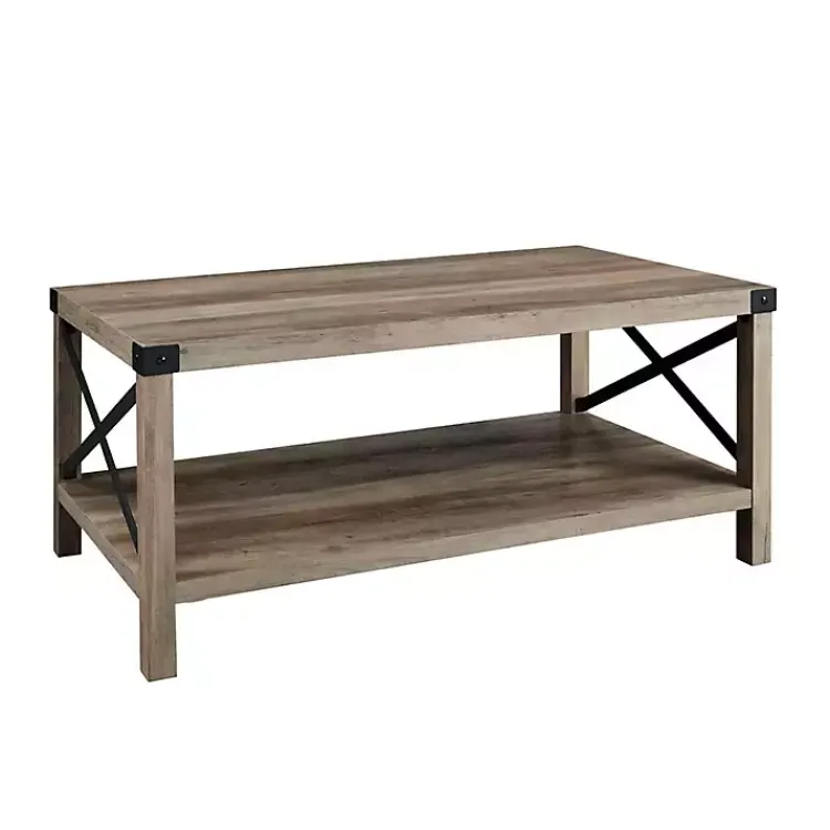 Coffee Tables-Kirklands Home Wash Industrial X-Frame Coffee Table Gray