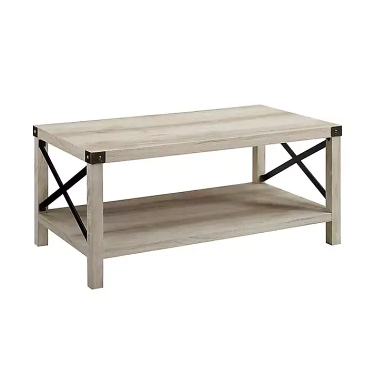 Coffee Tables-Kirklands Home Industrial X-Frame Coffee Table White